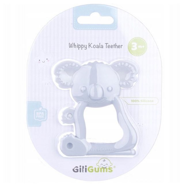 Jucarie de dentitie, Giligums, Koala, Pentru masajul gingiilor, Din silicon Fara BPA, 3 luni+, Gri BYNGG_21323