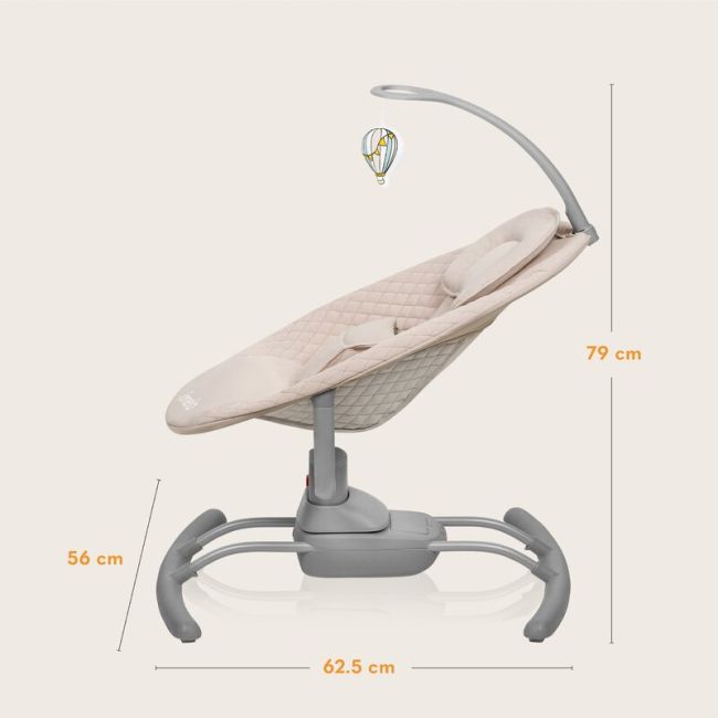 Leagan, Lionelo, Rio, Electric, Cu 3 viteze de leganare, Cu 8 melodii, Cu telecomanda, Cu husa detasabila, Cu perna detasabila, Centura in 3 puncte, Pana la 9 kg, Bej BYNLO-RIO_BEIGE_LATTE