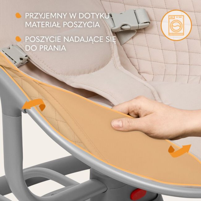 Leagan, Lionelo, Rio, Electric, Cu 3 viteze de leganare, Cu 8 melodii, Cu telecomanda, Cu husa detasabila, Cu perna detasabila, Centura in 3 puncte, Pana la 9 kg, Bej BYNLO-RIO_BEIGE_LATTE