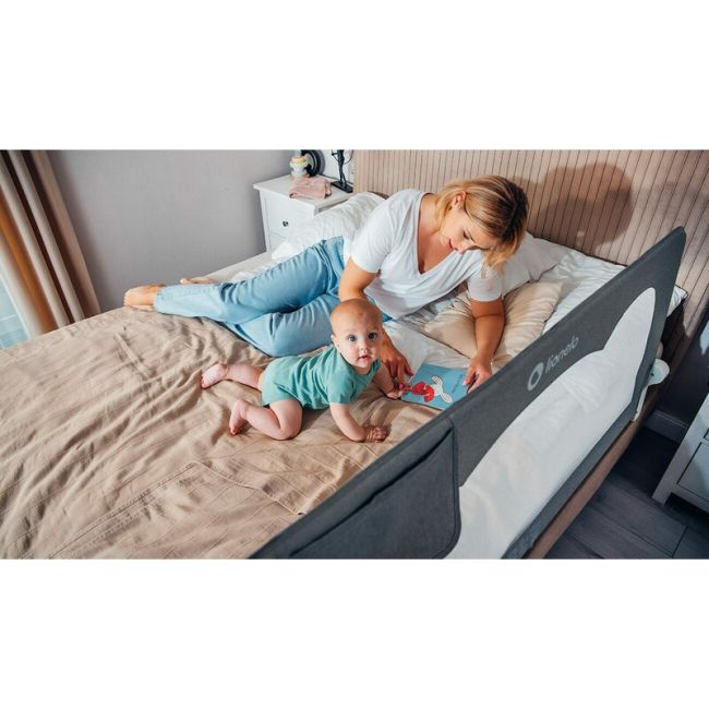 Protectie laterala pat, Lionelo, Hanna, Cu buzunar accesorii, 150x66 cm, Conform cu standardul european de securitate BS7072, Bej BYNLO-HANNA_BEIGE_MELANGE