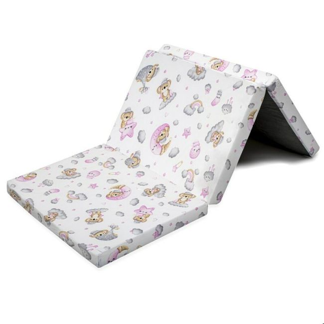 Salteluta pliabila, New Baby, Standard, Pentru patut, Cu geanta de transport inclusa, Cu husa detasabila din bumbac, Din spuma, 120x60x5 cm, 0 luni+, Koala Pink BYN55554