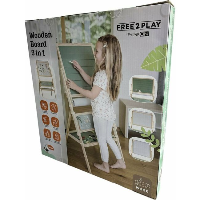 Tablita magnetica, Free2Play, 2 in 1, Cu litere si cifre magnetice, Din lemn, Conform cu standardul european de securitate EN71/123, 3 ani+, Multicolor BYN80609