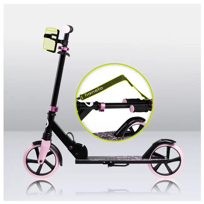 Trotineta, Lionelo, Luca, Pentru copii sau adulti, Ultrapliabila, Pana la 100 Kg, Conform cu standardul european de securitate EN14619, Roz BYNLO-LUCA_BLACK_CARBON_PINK