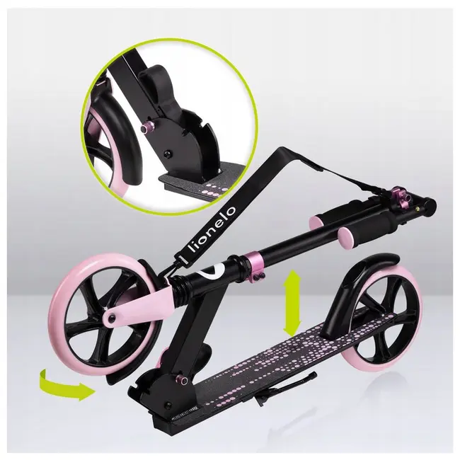 Trotineta, Lionelo, Luca, Pentru copii sau adulti, Ultrapliabila, Pana la 100 Kg, Conform cu standardul european de securitate EN14619, Roz BYNLO-LUCA_BLACK_CARBON_PINK