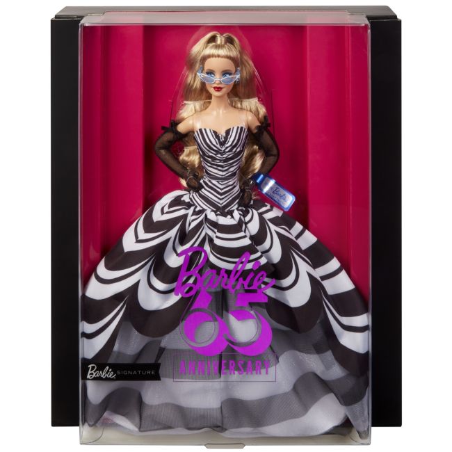 BARBIE SIGNATURE ANIVERSARE 65 ANI PAPUSA BARBIE CU ROCHIE DE BAL ALB NEGRU VIVMTHRM58