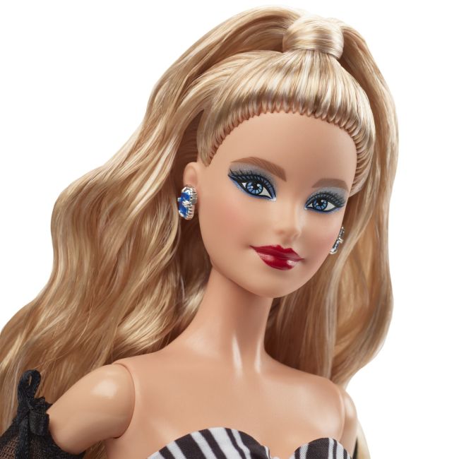 BARBIE SIGNATURE ANIVERSARE 65 ANI PAPUSA BARBIE CU ROCHIE DE BAL ALB NEGRU VIVMTHRM58