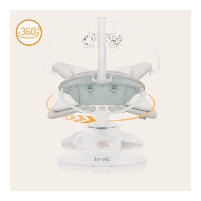 Balansoar, Lionelo, Mell, 2 in 1, Rotire 360 grade, Electric, Cu 3 moduri de leganare, Cu 5 trepte de viteza, Cu 3 pozitii de inclinare, Cu timer, 12 melodii si 2 sunete ale naturii, Pana la 9 kg, Bej BYNLO-MELL_BEIGE_SAND
