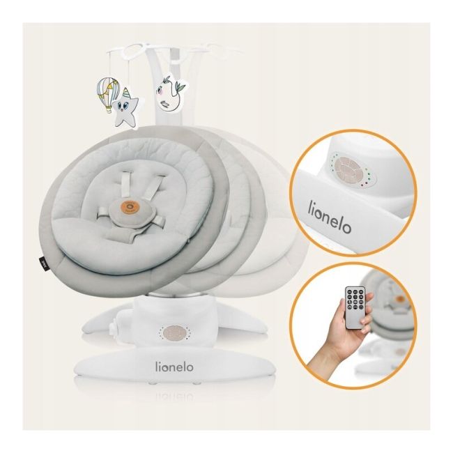 Balansoar, Lionelo, Mell, 2 in 1, Rotire 360 grade, Electric, Cu 3 moduri de leganare, Cu 5 trepte de viteza, Cu 3 pozitii de inclinare, Cu timer, 12 melodii si 2 sunete ale naturii, Pana la 9 kg, Bej BYNLO-MELL_BEIGE_SAND