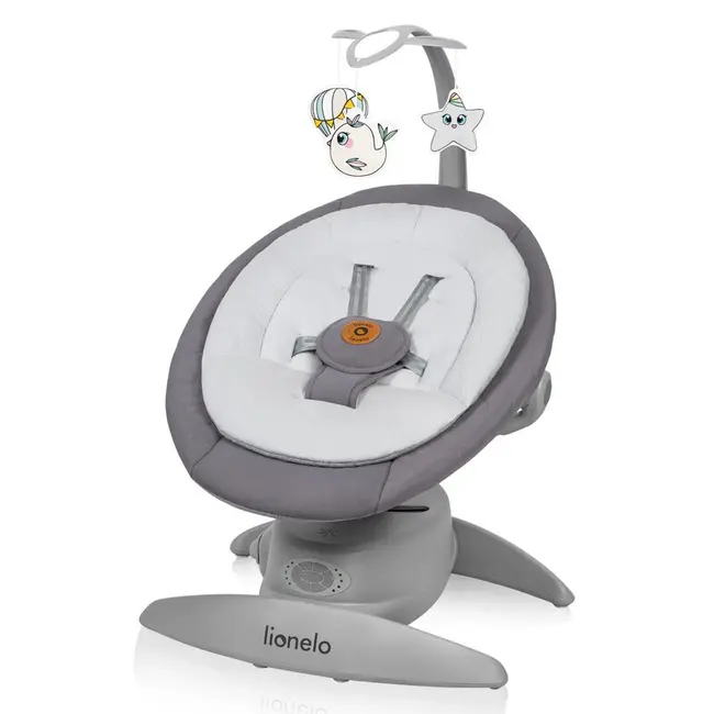 Balansoar, Lionelo, Mell, 2 in 1, Rotire 360 grade, Electric, Cu 3 moduri de leganare, Cu 5 trepte de viteza, Cu 3 pozitii de inclinare, Cu timer, 12 melodii si 2 sunete ale naturii, Pana la 9 kg, Gri BYNLO-MELL_GREY_STONE