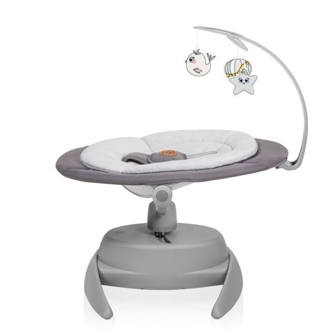 Balansoar, Lionelo, Mell, 2 in 1, Rotire 360 grade, Electric, Cu 3 moduri de leganare, Cu 5 trepte de viteza, Cu 3 pozitii de inclinare, Cu timer, 12 melodii si 2 sunete ale naturii, Pana la 9 kg, Gri BYNLO-MELL_GREY_STONE
