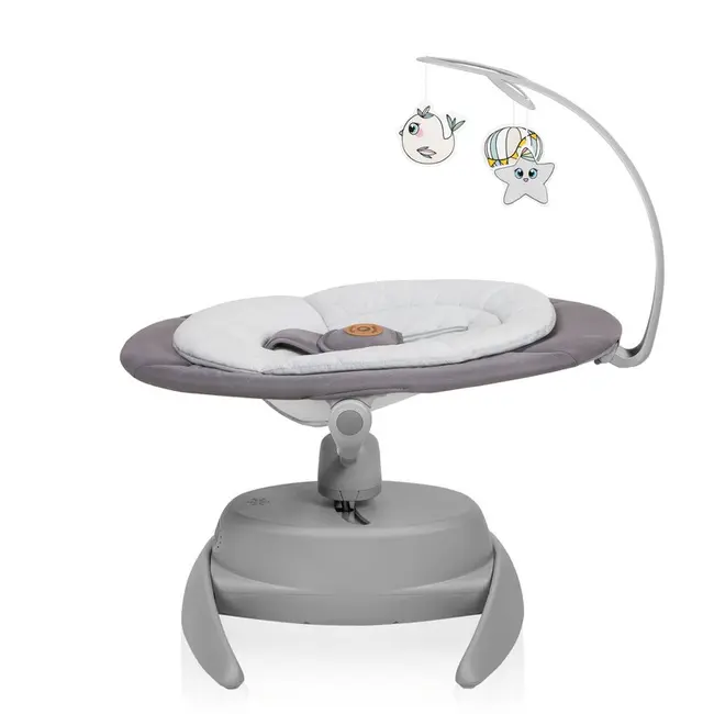 Balansoar, Lionelo, Mell, 2 in 1, Rotire 360 grade, Electric, Cu 3 moduri de leganare, Cu 5 trepte de viteza, Cu 3 pozitii de inclinare, Cu timer, 12 melodii si 2 sunete ale naturii, Pana la 9 kg, Gri BYNLO-MELL_GREY_STONE