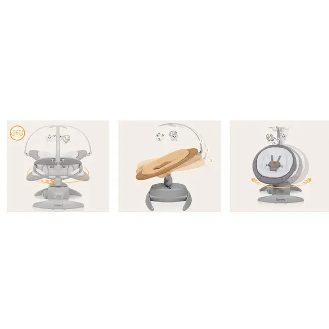 Balansoar, Lionelo, Mell, 2 in 1, Rotire 360 grade, Electric, Cu 3 moduri de leganare, Cu 5 trepte de viteza, Cu 3 pozitii de inclinare, Cu timer, 12 melodii si 2 sunete ale naturii, Pana la 9 kg, Gri BYNLO-MELL_GREY_STONE