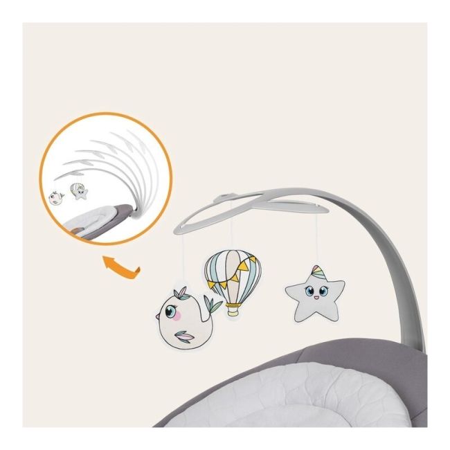Balansoar, Lionelo, Mell, 2 in 1, Rotire 360 grade, Electric, Cu 3 moduri de leganare, Cu 5 trepte de viteza, Cu 3 pozitii de inclinare, Cu timer, 12 melodii si 2 sunete ale naturii, Pana la 9 kg, Gri BYNLO-MELL_GREY_STONE
