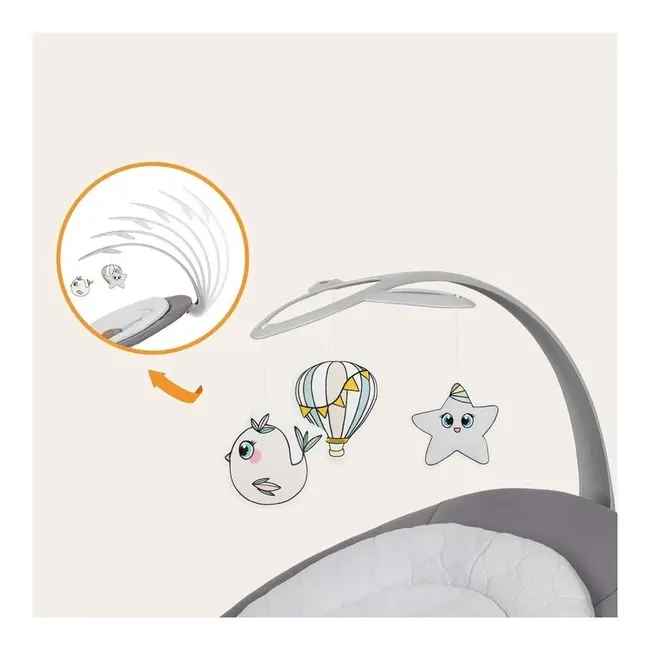 Balansoar, Lionelo, Mell, 2 in 1, Rotire 360 grade, Electric, Cu 3 moduri de leganare, Cu 5 trepte de viteza, Cu 3 pozitii de inclinare, Cu timer, 12 melodii si 2 sunete ale naturii, Pana la 9 kg, Gri BYNLO-MELL_GREY_STONE