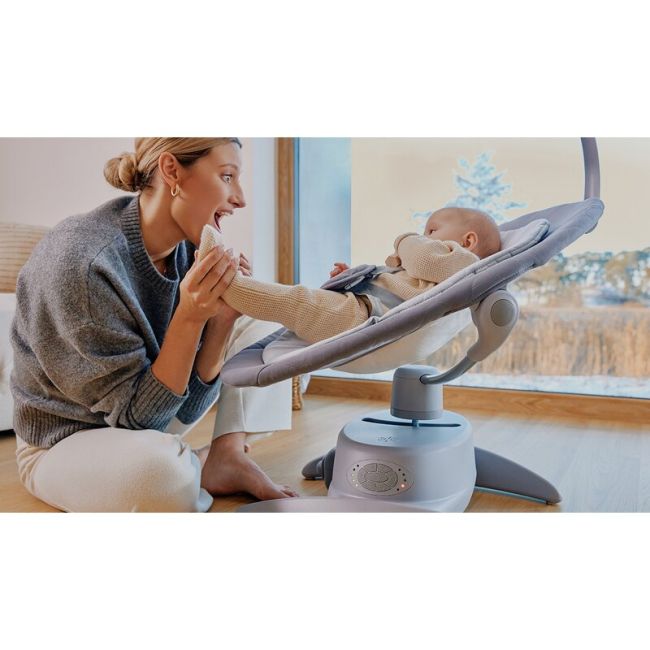 Balansoar, Lionelo, Mell, 2 in 1, Rotire 360 grade, Electric, Cu 3 moduri de leganare, Cu 5 trepte de viteza, Cu 3 pozitii de inclinare, Cu timer, 12 melodii si 2 sunete ale naturii, Pana la 9 kg, Gri BYNLO-MELL_GREY_STONE