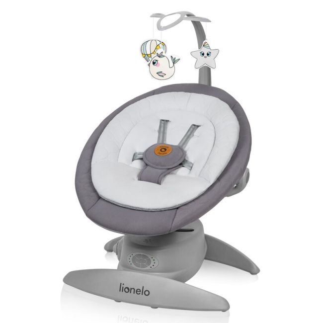 Balansoar, Lionelo, Mell, 2 in 1, Rotire 360 grade, Electric, Cu 3 moduri de leganare, Cu 5 trepte de viteza, Cu 3 pozitii de inclinare, Cu timer, 12 melodii si 2 sunete ale naturii, Pana la 9 kg, Gri BYNLO-MELL_GREY_STONE