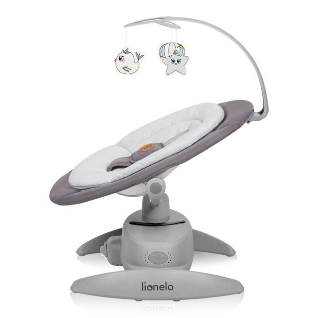 Balansoar, Lionelo, Mell, 2 in 1, Rotire 360 grade, Electric, Cu 3 moduri de leganare, Cu 5 trepte de viteza, Cu 3 pozitii de inclinare, Cu timer, 12 melodii si 2 sunete ale naturii, Pana la 9 kg, Gri BYNLO-MELL_GREY_STONE