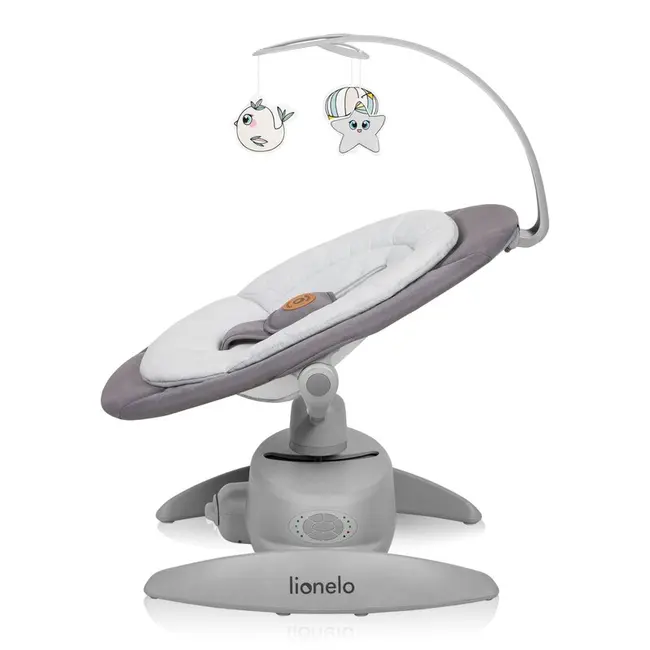Balansoar, Lionelo, Mell, 2 in 1, Rotire 360 grade, Electric, Cu 3 moduri de leganare, Cu 5 trepte de viteza, Cu 3 pozitii de inclinare, Cu timer, 12 melodii si 2 sunete ale naturii, Pana la 9 kg, Gri BYNLO-MELL_GREY_STONE