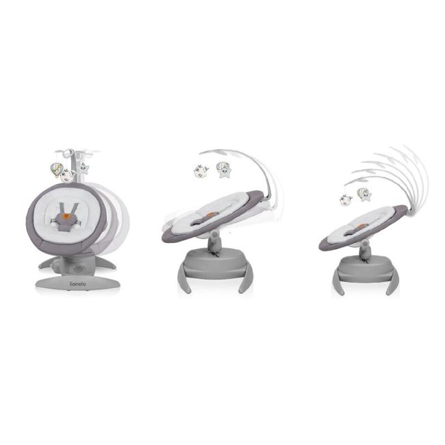 Balansoar, Lionelo, Mell, 2 in 1, Rotire 360 grade, Electric, Cu 3 moduri de leganare, Cu 5 trepte de viteza, Cu 3 pozitii de inclinare, Cu timer, 12 melodii si 2 sunete ale naturii, Pana la 9 kg, Gri BYNLO-MELL_GREY_STONE