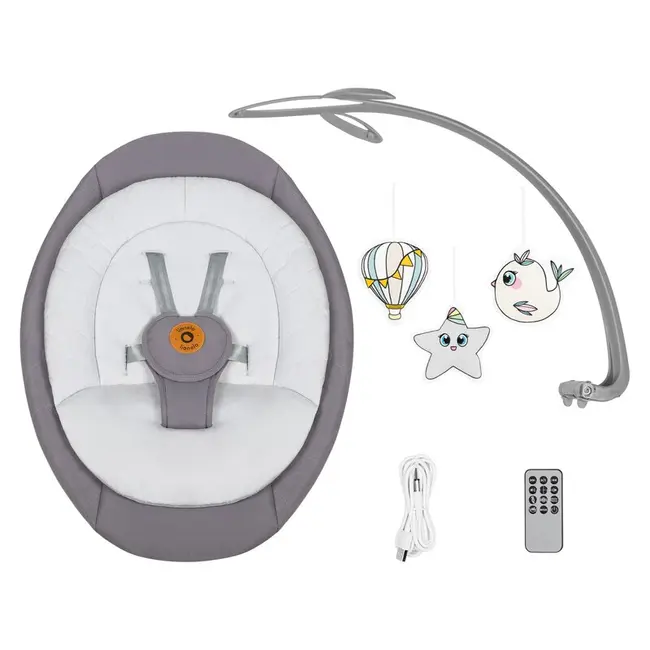 Balansoar, Lionelo, Mell, 2 in 1, Rotire 360 grade, Electric, Cu 3 moduri de leganare, Cu 5 trepte de viteza, Cu 3 pozitii de inclinare, Cu timer, 12 melodii si 2 sunete ale naturii, Pana la 9 kg, Gri BYNLO-MELL_GREY_STONE