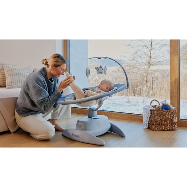 Balansoar, Lionelo, Mell, 2 in 1, Rotire 360 grade, Electric, Cu 3 moduri de leganare, Cu 5 trepte de viteza, Cu 3 pozitii de inclinare, Cu timer, 12 melodii si 2 sunete ale naturii, Pana la 9 kg, Gri BYNLO-MELL_GREY_STONE