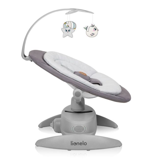 Balansoar, Lionelo, Mell, 2 in 1, Rotire 360 grade, Electric, Cu 3 moduri de leganare, Cu 5 trepte de viteza, Cu 3 pozitii de inclinare, Cu timer, 12 melodii si 2 sunete ale naturii, Pana la 9 kg, Gri BYNLO-MELL_GREY_STONE