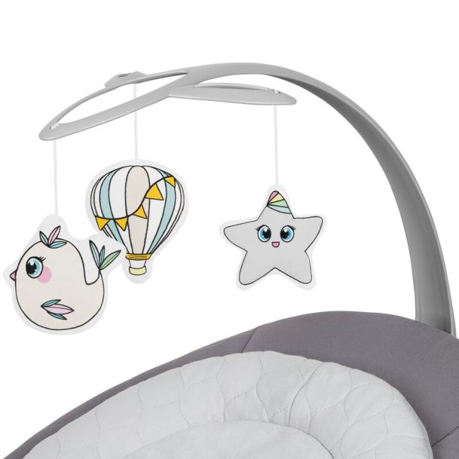 Balansoar, Lionelo, Mell, 2 in 1, Rotire 360 grade, Electric, Cu 3 moduri de leganare, Cu 5 trepte de viteza, Cu 3 pozitii de inclinare, Cu timer, 12 melodii si 2 sunete ale naturii, Pana la 9 kg, Gri BYNLO-MELL_GREY_STONE