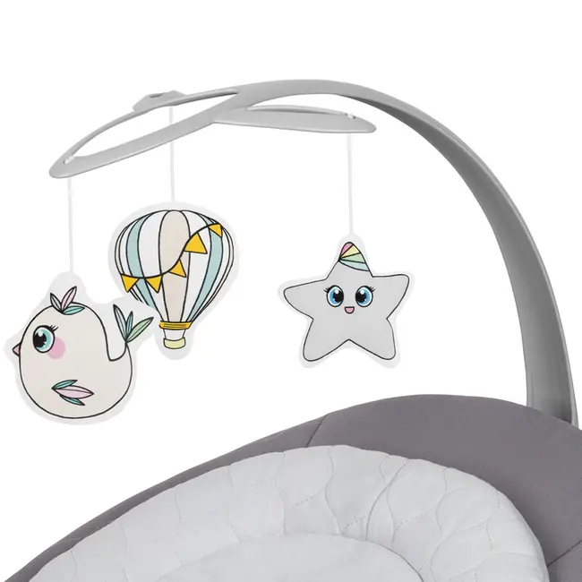 Balansoar, Lionelo, Mell, 2 in 1, Rotire 360 grade, Electric, Cu 3 moduri de leganare, Cu 5 trepte de viteza, Cu 3 pozitii de inclinare, Cu timer, 12 melodii si 2 sunete ale naturii, Pana la 9 kg, Gri BYNLO-MELL_GREY_STONE