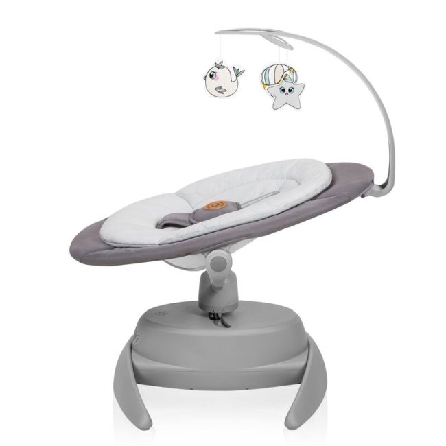 Balansoar, Lionelo, Mell, 2 in 1, Rotire 360 grade, Electric, Cu 3 moduri de leganare, Cu 5 trepte de viteza, Cu 3 pozitii de inclinare, Cu timer, 12 melodii si 2 sunete ale naturii, Pana la 9 kg, Gri BYNLO-MELL_GREY_STONE