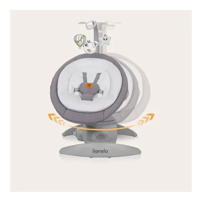 Balansoar, Lionelo, Mell, 2 in 1, Rotire 360 grade, Electric, Cu 3 moduri de leganare, Cu 5 trepte de viteza, Cu 3 pozitii de inclinare, Cu timer, 12 melodii si 2 sunete ale naturii, Pana la 9 kg, Gri BYNLO-MELL_GREY_STONE