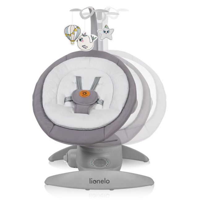 Balansoar, Lionelo, Mell, 2 in 1, Rotire 360 grade, Electric, Cu 3 moduri de leganare, Cu 5 trepte de viteza, Cu 3 pozitii de inclinare, Cu timer, 12 melodii si 2 sunete ale naturii, Pana la 9 kg, Gri BYNLO-MELL_GREY_STONE