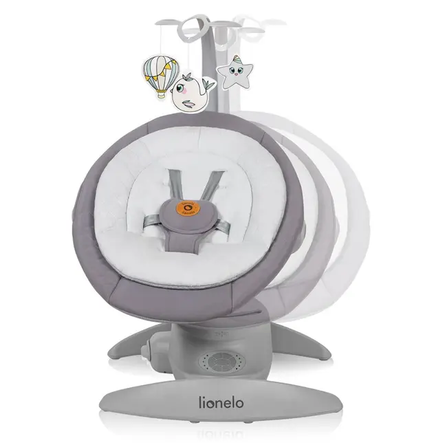 Balansoar, Lionelo, Mell, 2 in 1, Rotire 360 grade, Electric, Cu 3 moduri de leganare, Cu 5 trepte de viteza, Cu 3 pozitii de inclinare, Cu timer, 12 melodii si 2 sunete ale naturii, Pana la 9 kg, Gri BYNLO-MELL_GREY_STONE