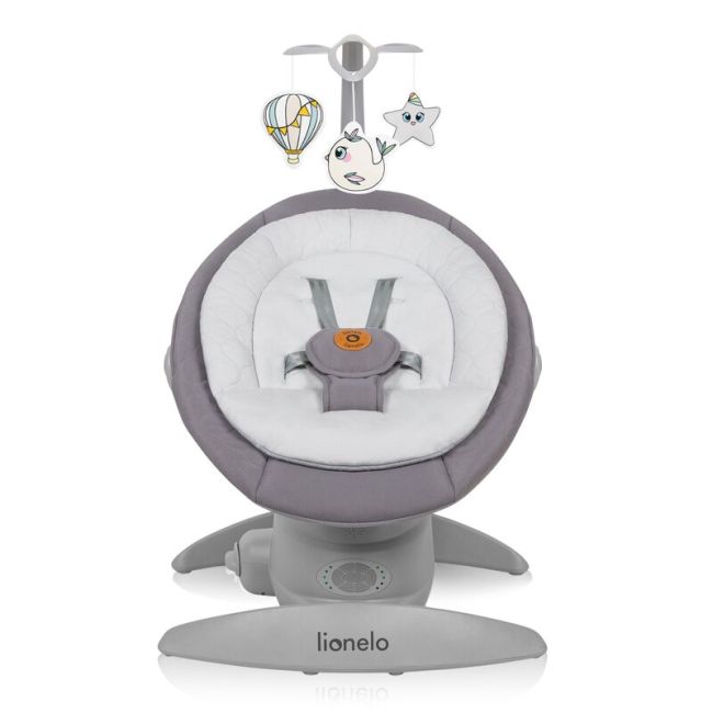 Balansoar, Lionelo, Mell, 2 in 1, Rotire 360 grade, Electric, Cu 3 moduri de leganare, Cu 5 trepte de viteza, Cu 3 pozitii de inclinare, Cu timer, 12 melodii si 2 sunete ale naturii, Pana la 9 kg, Gri BYNLO-MELL_GREY_STONE