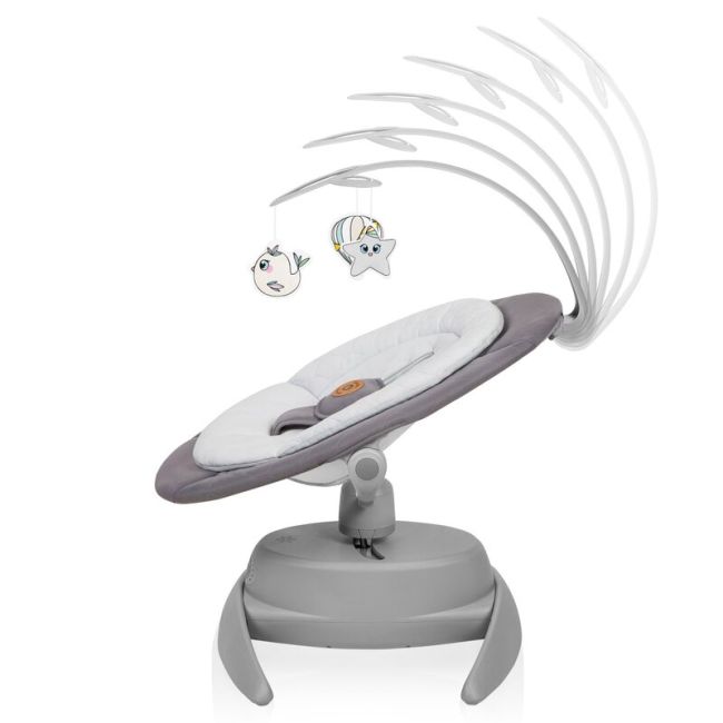 Balansoar, Lionelo, Mell, 2 in 1, Rotire 360 grade, Electric, Cu 3 moduri de leganare, Cu 5 trepte de viteza, Cu 3 pozitii de inclinare, Cu timer, 12 melodii si 2 sunete ale naturii, Pana la 9 kg, Gri BYNLO-MELL_GREY_STONE