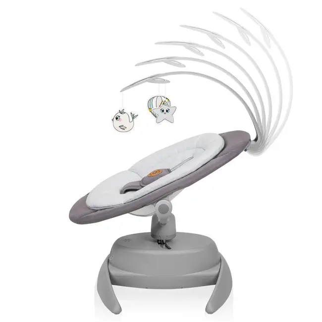 Balansoar, Lionelo, Mell, 2 in 1, Rotire 360 grade, Electric, Cu 3 moduri de leganare, Cu 5 trepte de viteza, Cu 3 pozitii de inclinare, Cu timer, 12 melodii si 2 sunete ale naturii, Pana la 9 kg, Gri BYNLO-MELL_GREY_STONE
