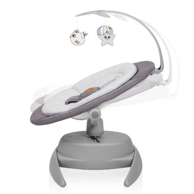 Balansoar, Lionelo, Mell, 2 in 1, Rotire 360 grade, Electric, Cu 3 moduri de leganare, Cu 5 trepte de viteza, Cu 3 pozitii de inclinare, Cu timer, 12 melodii si 2 sunete ale naturii, Pana la 9 kg, Gri BYNLO-MELL_GREY_STONE