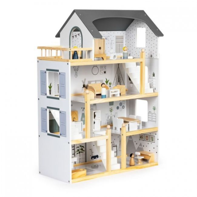 Casuta de papusi inalta din lemn cu mobilier ecotoys w06a392 edeediw06a392