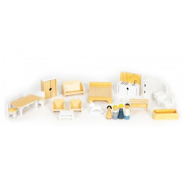 Casuta de papusi inalta din lemn cu mobilier ecotoys w06a392 edeediw06a392