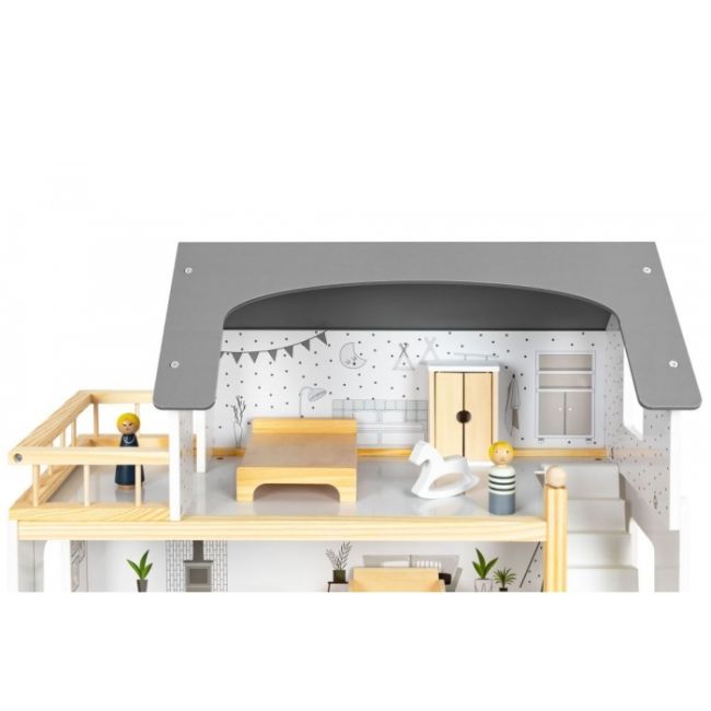 Casuta de papusi inalta din lemn cu mobilier ecotoys w06a392 edeediw06a392