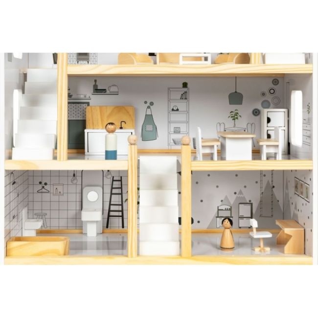 Casuta de papusi inalta din lemn cu mobilier ecotoys w06a392 edeediw06a392