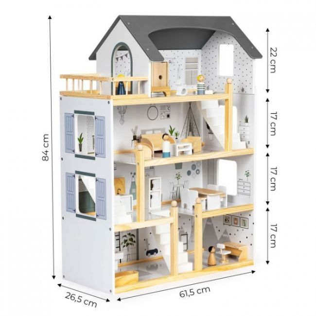 Casuta de papusi inalta din lemn cu mobilier ecotoys w06a392 edeediw06a392
