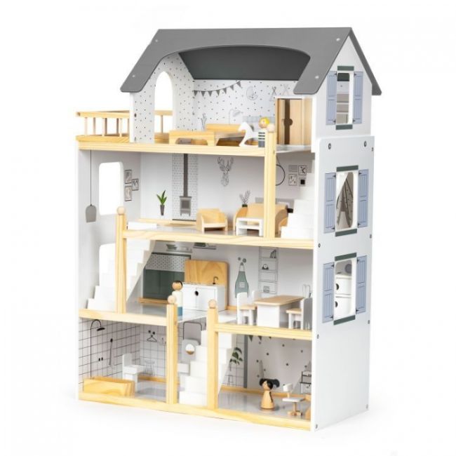 Casuta de papusi inalta din lemn cu mobilier ecotoys w06a392 edeediw06a392