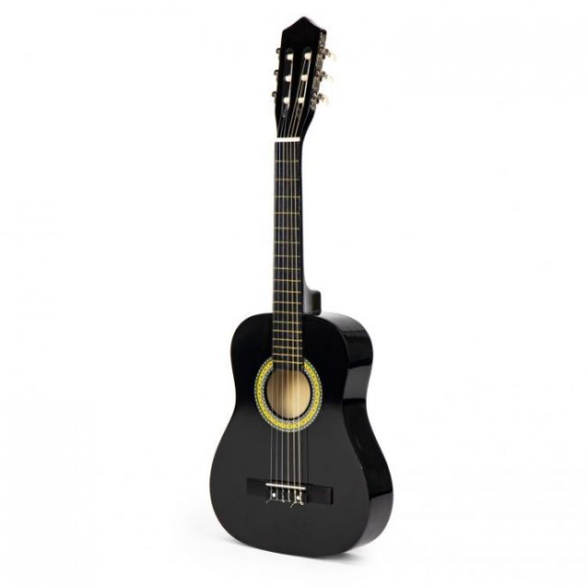 Chitara din lemn pentru copii cu 6 corzi ecotoys hx18022-30, 76 x 28 cm - negru edeedihx18022-30dark