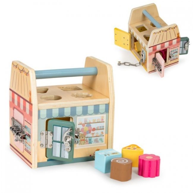 Jucarie interactiva din lemn sub forma de cub cu sortator ecotoys 2555 edeedi2555