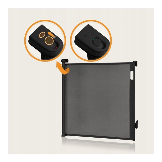 Poarta de siguranta, Lionelo, Thea, Cu suruburi, Textila, Retractabila, Mecanism dublu de blocare, Montaj universal, 80x140 cm, Conform cu standardul european de securitate EN1930, Negru BYNLO-THEA_BLACK_ONYX