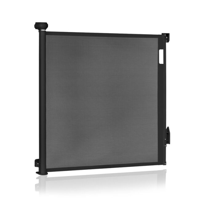 Poarta de siguranta, Lionelo, Thea, Cu suruburi, Textila, Retractabila, Mecanism dublu de blocare, Montaj universal, 80x140 cm, Conform cu standardul european de securitate EN1930, Negru BYNLO-THEA_BLACK_ONYX