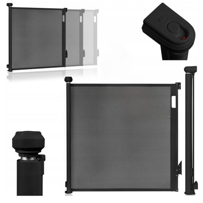 Poarta de siguranta, Lionelo, Thea, Cu suruburi, Textila, Retractabila, Mecanism dublu de blocare, Montaj universal, 80x140 cm, Conform cu standardul european de securitate EN1930, Negru BYNLO-THEA_BLACK_ONYX