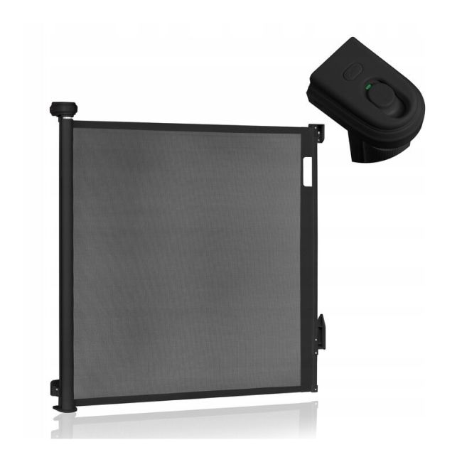 Poarta de siguranta, Lionelo, Thea, Cu suruburi, Textila, Retractabila, Mecanism dublu de blocare, Montaj universal, 80x140 cm, Conform cu standardul european de securitate EN1930, Negru BYNLO-THEA_BLACK_ONYX