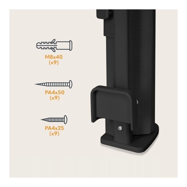 Poarta de siguranta, Lionelo, Thea, Cu suruburi, Textila, Retractabila, Mecanism dublu de blocare, Montaj universal, 80x140 cm, Conform cu standardul european de securitate EN1930, Negru BYNLO-THEA_BLACK_ONYX