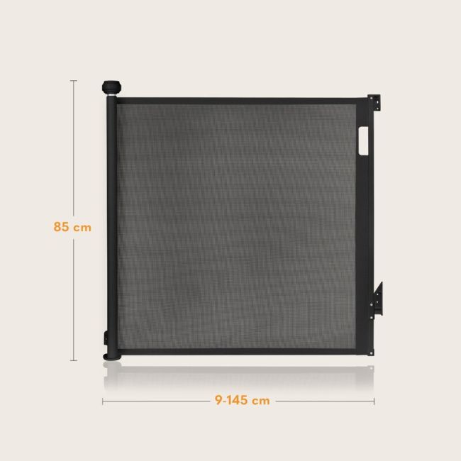 Poarta de siguranta, Lionelo, Thea, Cu suruburi, Textila, Retractabila, Mecanism dublu de blocare, Montaj universal, 80x140 cm, Conform cu standardul european de securitate EN1930, Negru BYNLO-THEA_BLACK_ONYX